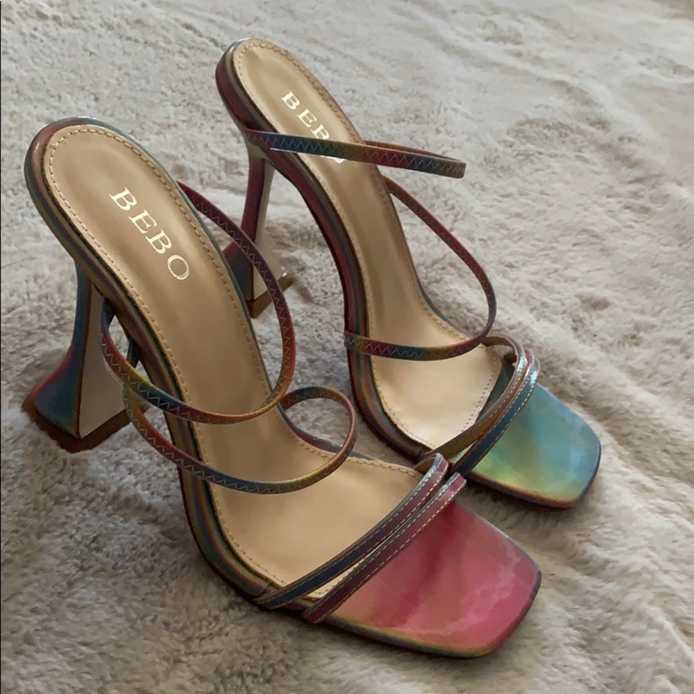 Chrome rainbow strappy heels